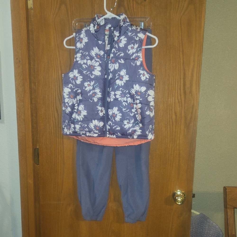 3 Piece Set OshKosh B'gosh Coral and Blue Vest and Pants and white shirt